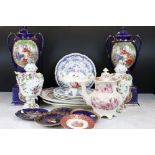 Mixed lot of Ceramics including a Pair of Large Twin Handled Urns with covers decorated with