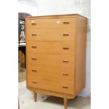 Mid century Retro Teak Chest of Six Drawers, 77cm wide x 122cm high x 46cm deep