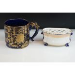 Early 19th century Mason's Ironstone Mazarine Cider Mug with gilt decoration of butterflies and