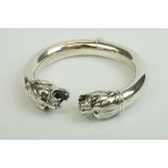 Silver hinged Bangle with Leopard Head Clasp
