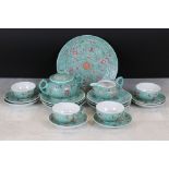 20th century Chinese Famille Rose part Tea Service with enamel decoration of flowers and symbols