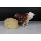 Large Melba ware Ceramic Hereford Bull, 42cm long together with 19th century Stoneware Pie Dish with