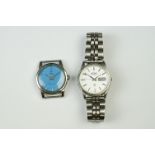 A pair of vintage gents wristwatches to include an Omega Seamaster with blue dial together with a