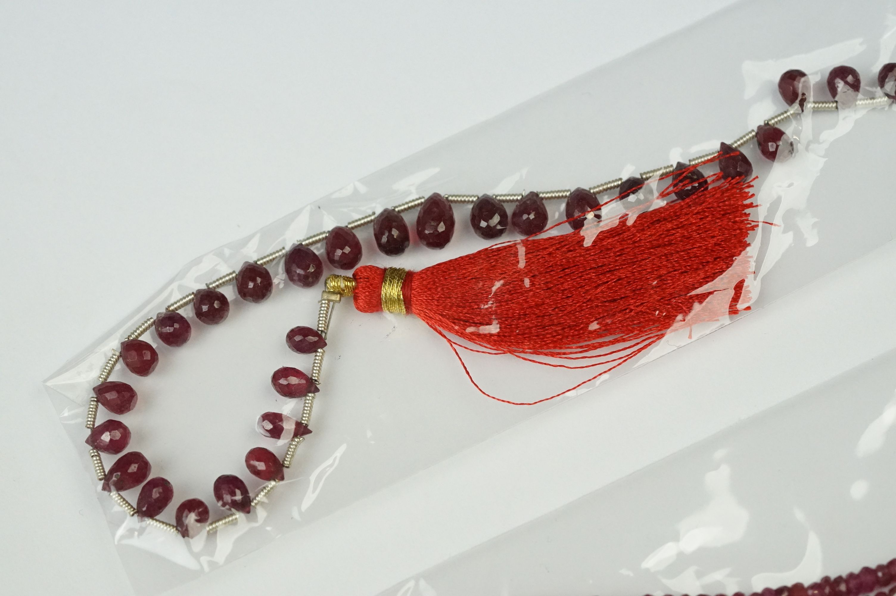 Two ruby faceted drop strands, approx 18cm in length. - Image 3 of 5