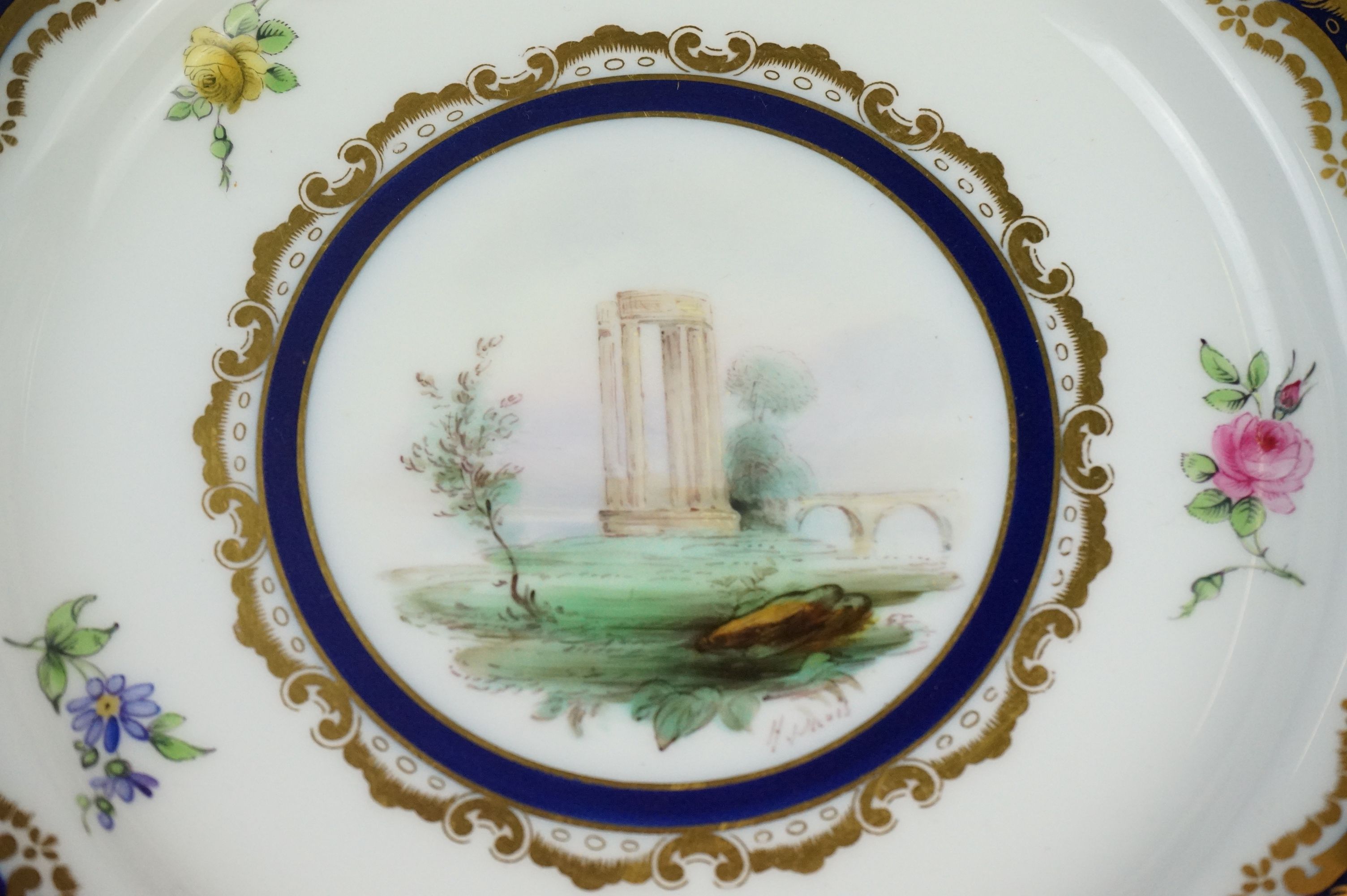 Early 20th century Royal Worcester Cabinet Plate with a hand painted scene of ruins within a blue - Image 9 of 21