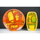 Poole Pottery ' Delphis ' Plates, one circular on an orange ground 20cm diameter and the other