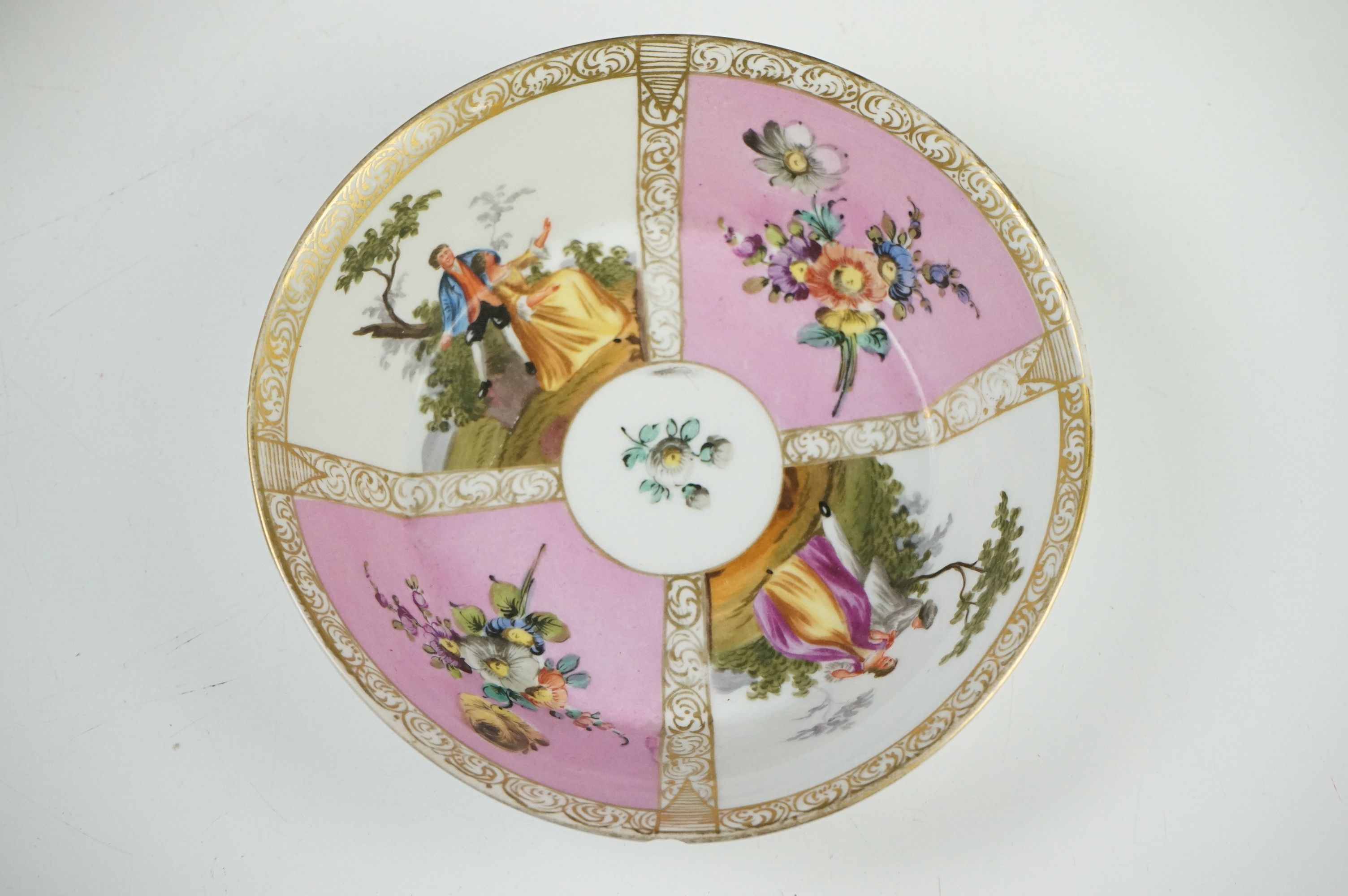 Continental Porcelain ' Augustus Rex ' Large Coffee Can and Saucer decorated with panels of courting - Image 3 of 13