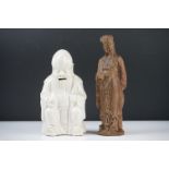 Chinese Blanc de Chine Ceramic Figure of a Seated Elder, 18cm high together with Hardwood Carved