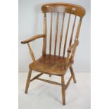 19th century Elm Seated Lathe Back Windsor Elbow Chair, 58cm wide x 98cm high
