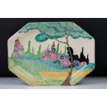 Clarice Cliff Pottery Bizarre Octagonal Plate decorated in the Sandon pattern, 25cm long