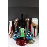 Collection of Coloured Glass including Pair of Carnival Glass Vases, Pair of Art Nouveau Cranberry