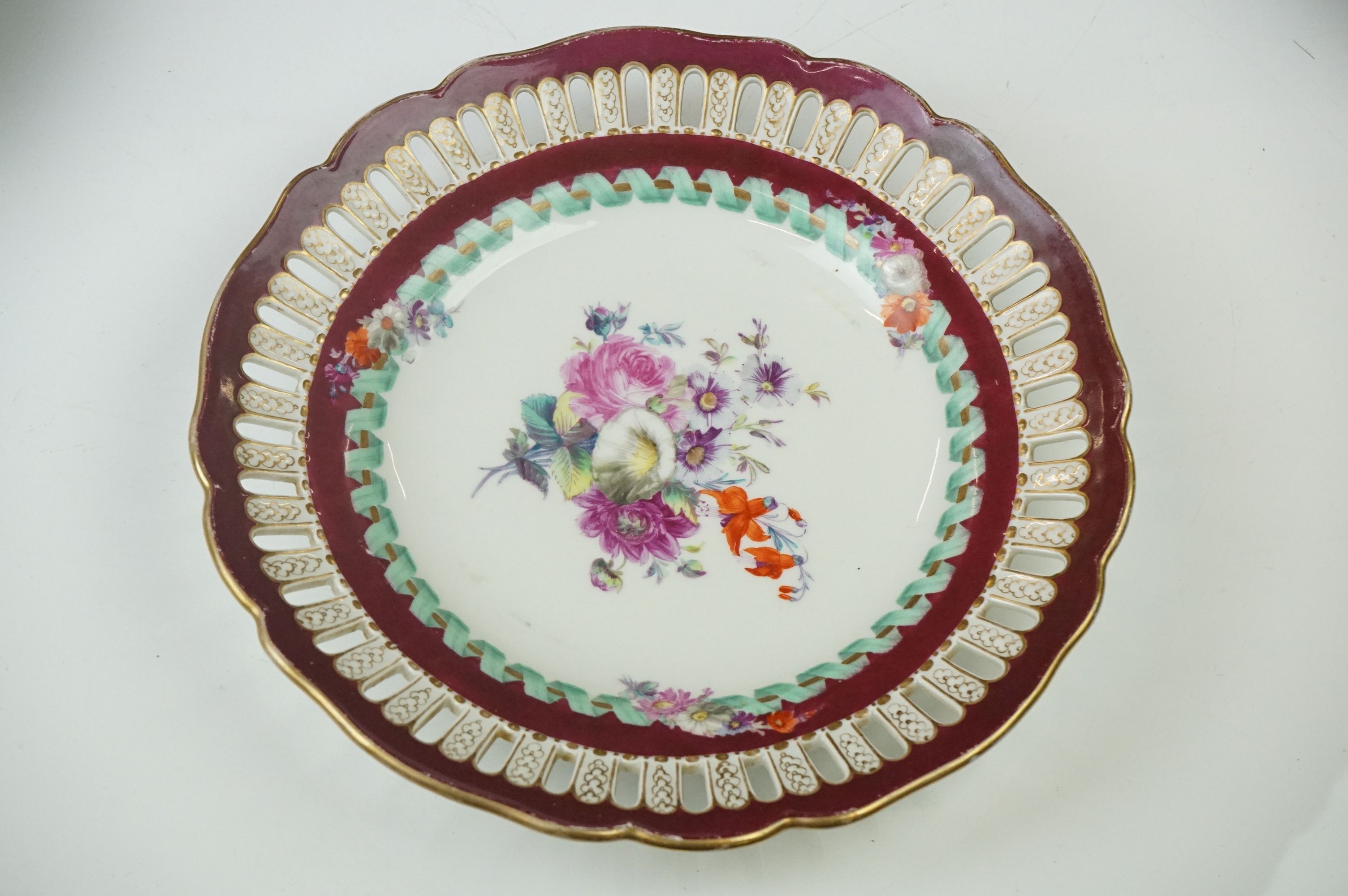Seven Meissen reticulated Plates decorated with sprays of flowers within a ribbon border and pierced - Image 6 of 18