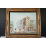 Impressionist Oil Painting on Canvas of Paris Street Scene, signed lower right T Craneley, 40cm x