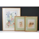 Three signed Watercolour Nature Scenes of Birds, Butterflies and Field Mice in Corn by Alan Taylor