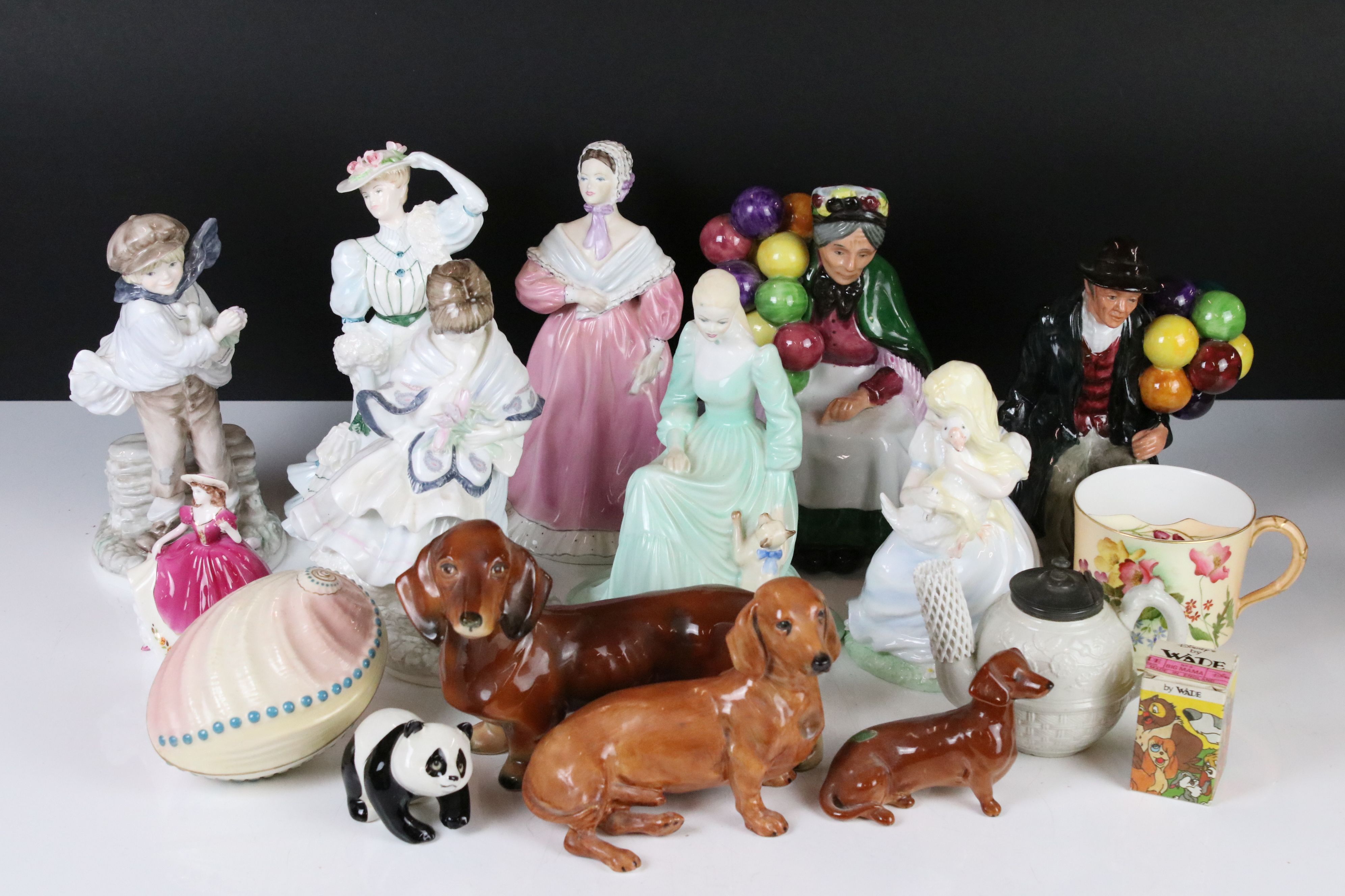 Seven Coalport Figures including The Boy, The Good Girl, Visiting Day, Beatrice at the Garden Party,