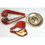 Pipes - Cased ' Genuine French Briar ' Smoking Pipe with yellow metal mounts and amber mouth piece