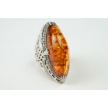 Substantial Silver and Amber Ring