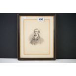 19th century Pen and Wash Portrait of the Duke of Wellington, 20cm x 16cm, framed and glazed