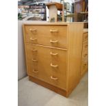 E Gomme for G-Plan, Mid century Retro ' Brandon ' Light Oak Chest of Five Long Drawers with