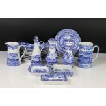Spode ‘ Italian ‘ blue and white items including two jugs, salt and pepper pots, vinegar bottle, two
