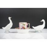 Continental Porcelain ' Augustus Rex ' Large Coffee Can and Saucer decorated with panels of courting