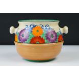 Clarice Cliff Pottery Biscuit Barrel in the Gayday pattern (lacking lid and handle), 12cm high