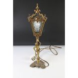 Cast Brass Table Lamp in the form of a Street Lantern with four glass panels with figural support,