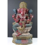 Large Indian Hindu Wooden Painted Deity of Ganesha, 60cm high