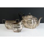 A fully hallmarked sterling silver tea set comprising of tea pot, sugar bowl and cream jug, assay