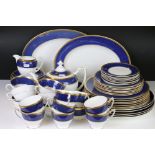 Coalport ' Athlone-Blue ' Tea and Dinner ware including Teapot, 7 tea cups, 2 coffee cups, 6 soup