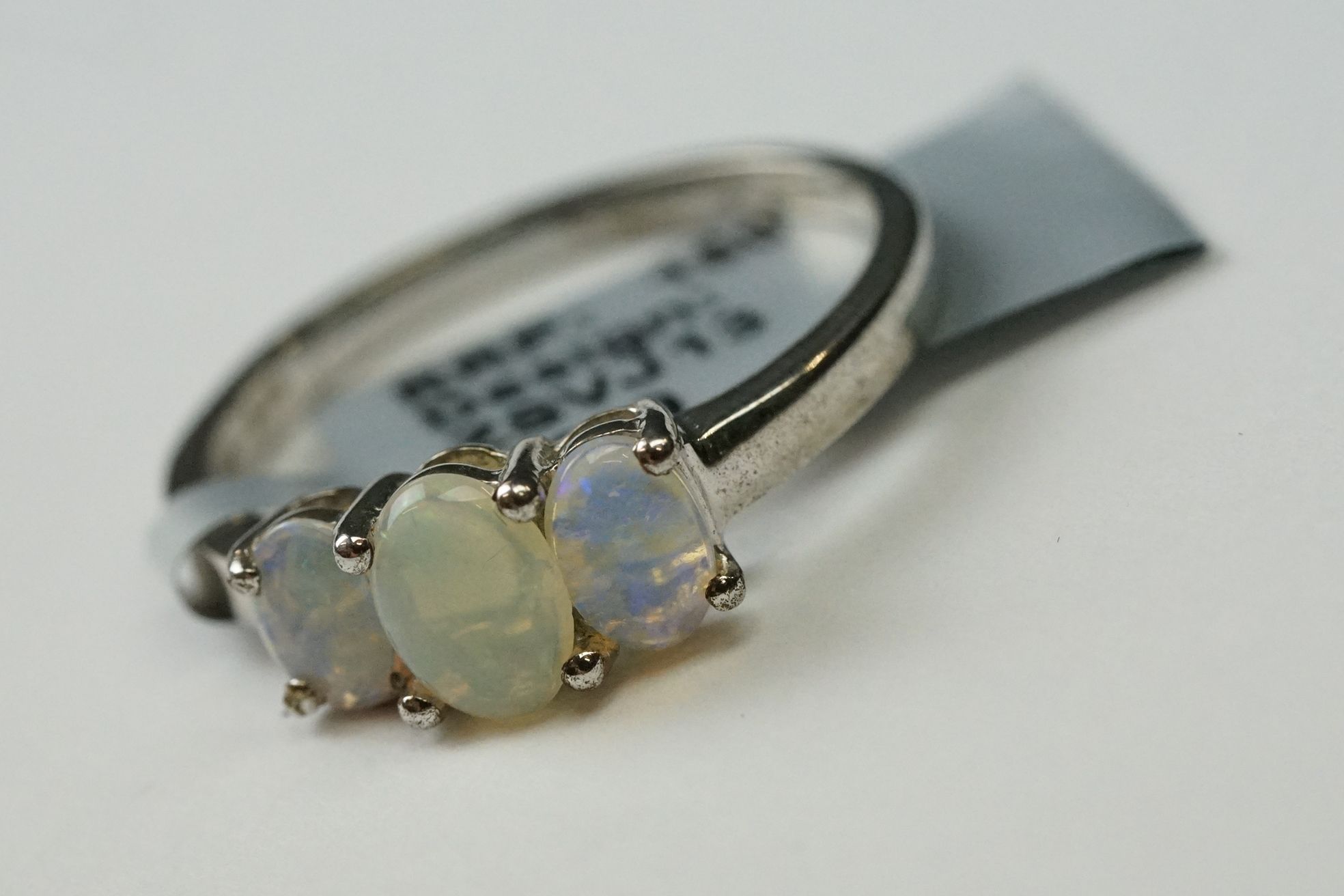 Two sterling silver ladies dress rings set with Opal cabochons. - Image 7 of 11