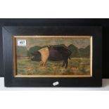 Oil Painting of a Sow and Litter, 17cm x 33cm, framed and glazed