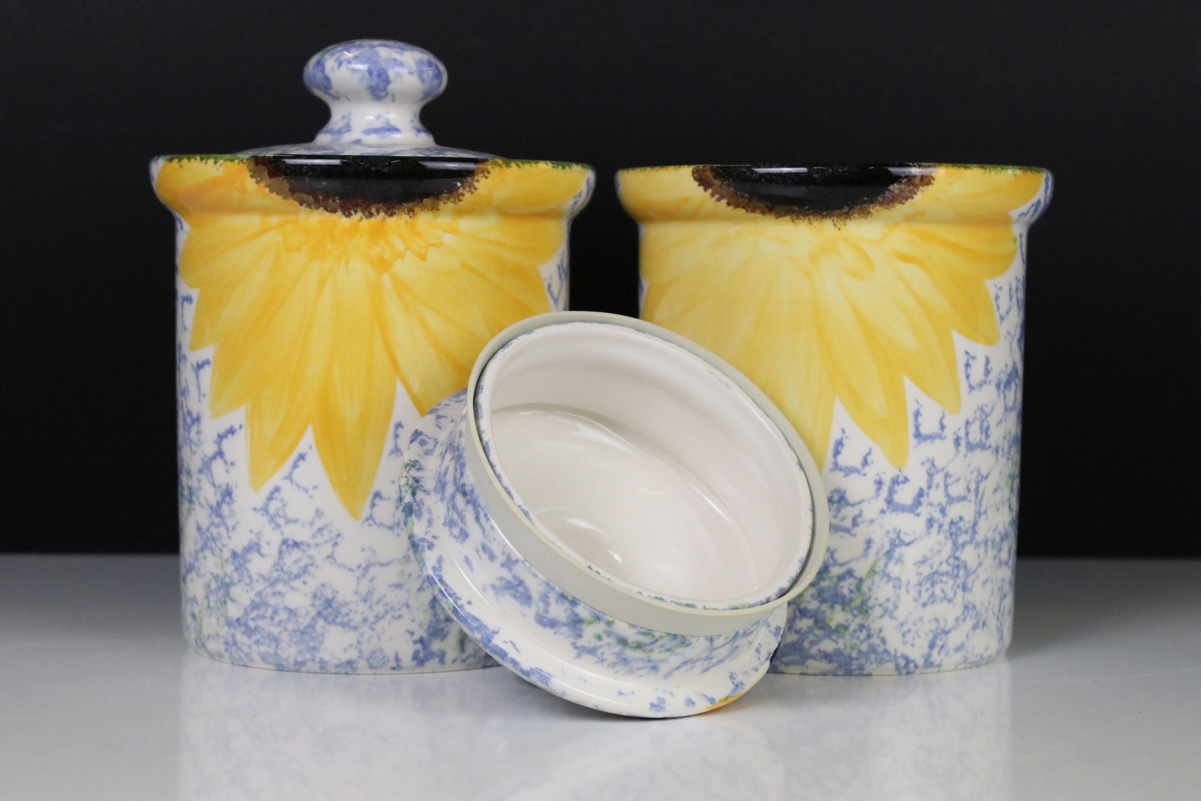 Collection of Poole Pottery ' Vincent Sunflower ' Kitchen ware including 2 lidded storage jars, - Image 10 of 14