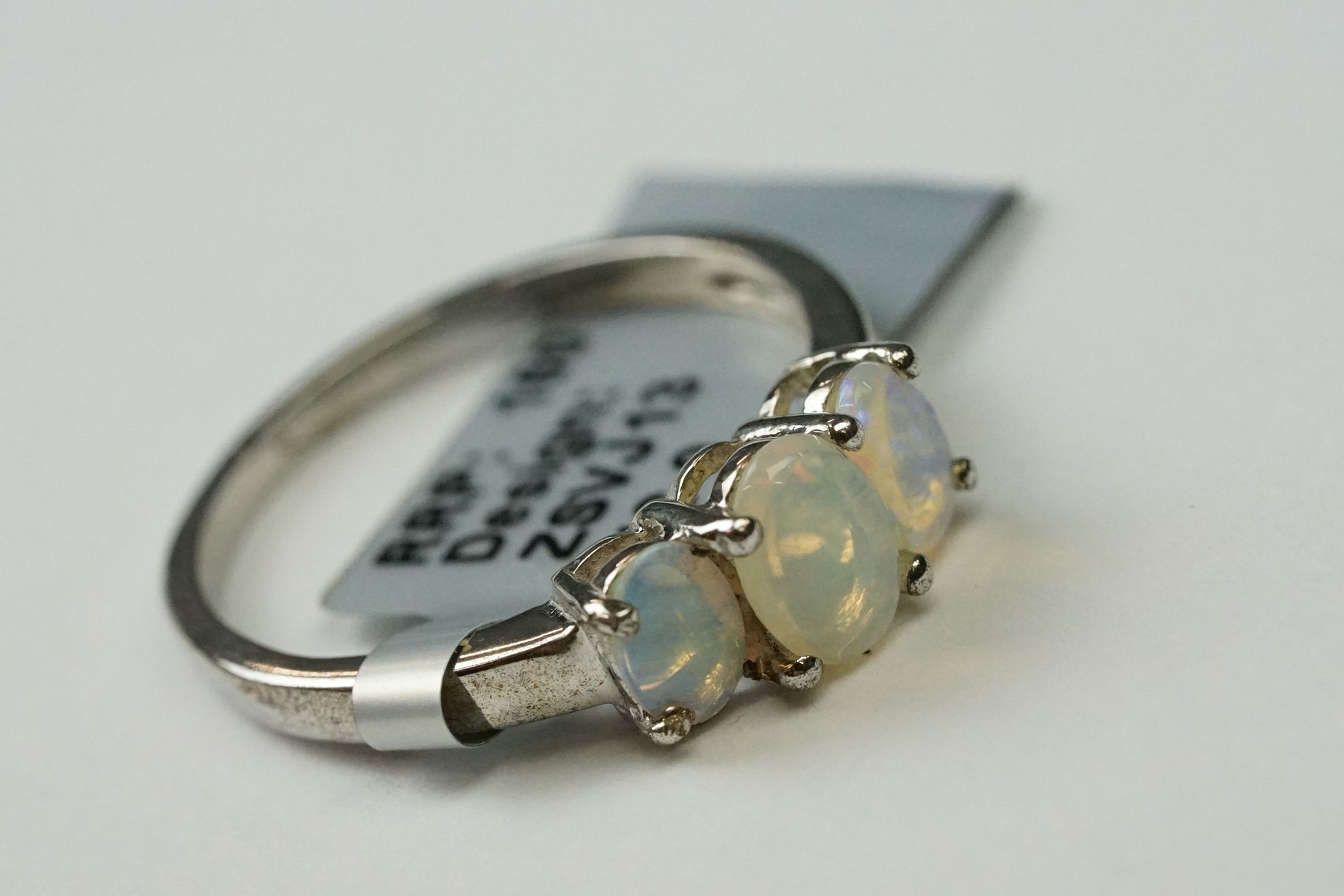Two sterling silver ladies dress rings set with Opal cabochons. - Image 9 of 11