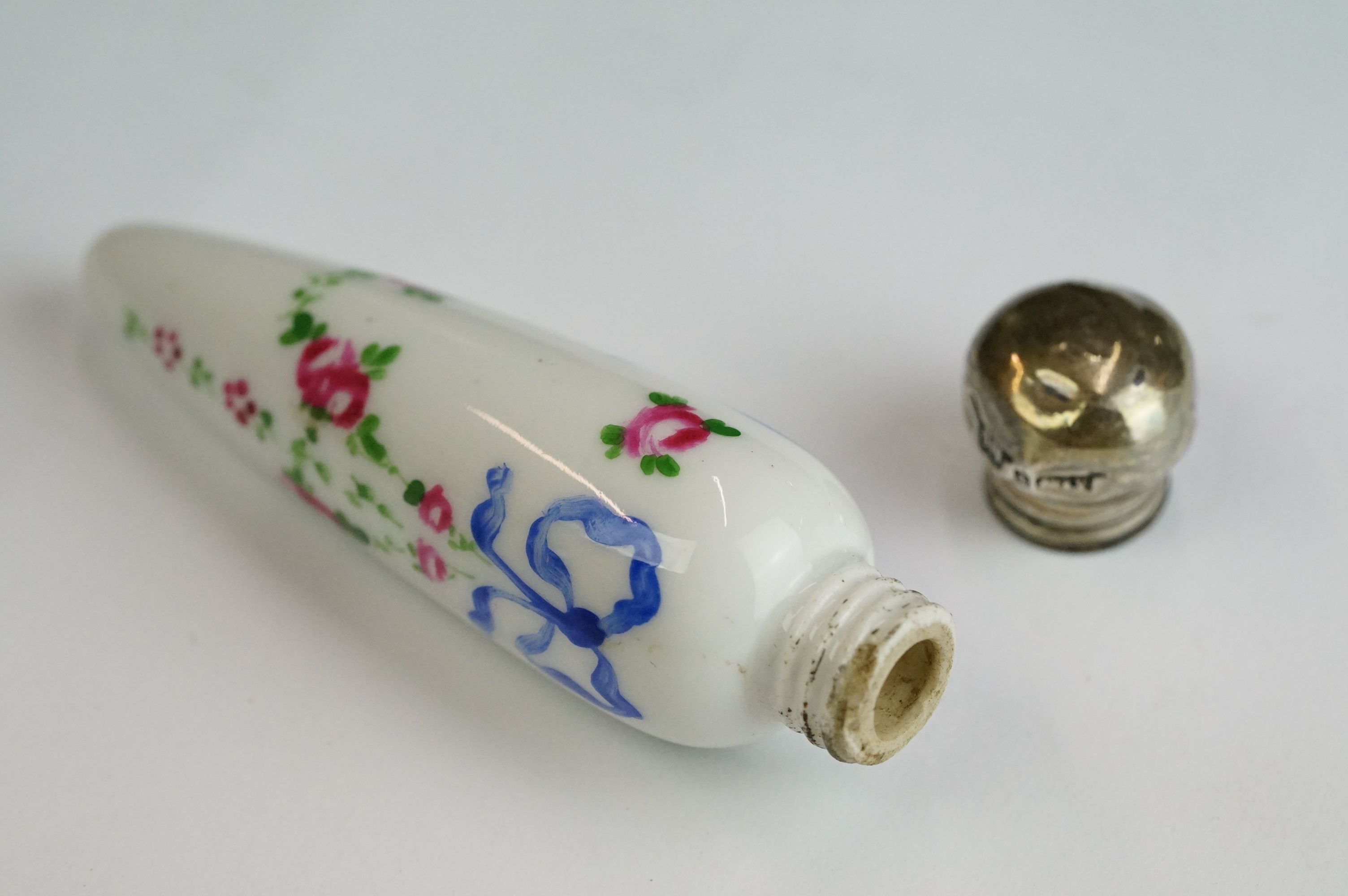 A fully hallmarked sterling silver pierced cased scent bottle together with a blue glass and a - Image 3 of 10
