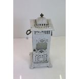 19th century White Painted Cast Iron Cathedral Heater, square form with glass panels, the domed