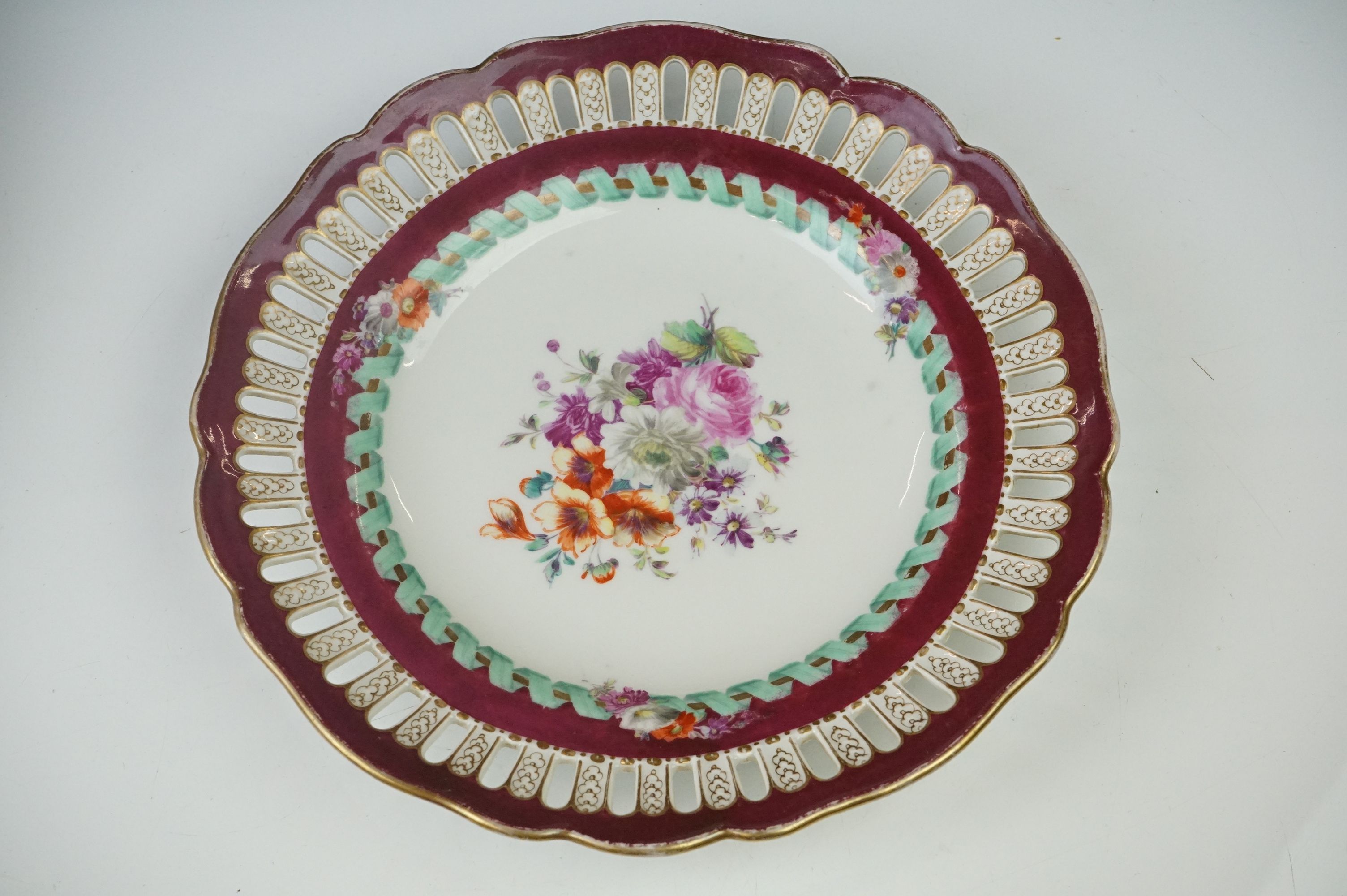 Seven Meissen reticulated Plates decorated with sprays of flowers within a ribbon border and pierced - Image 2 of 18