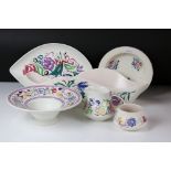 Poole Pottery - Wavy edge dish decorated in the TV pattern , Milk Jug and Plate decorated in the