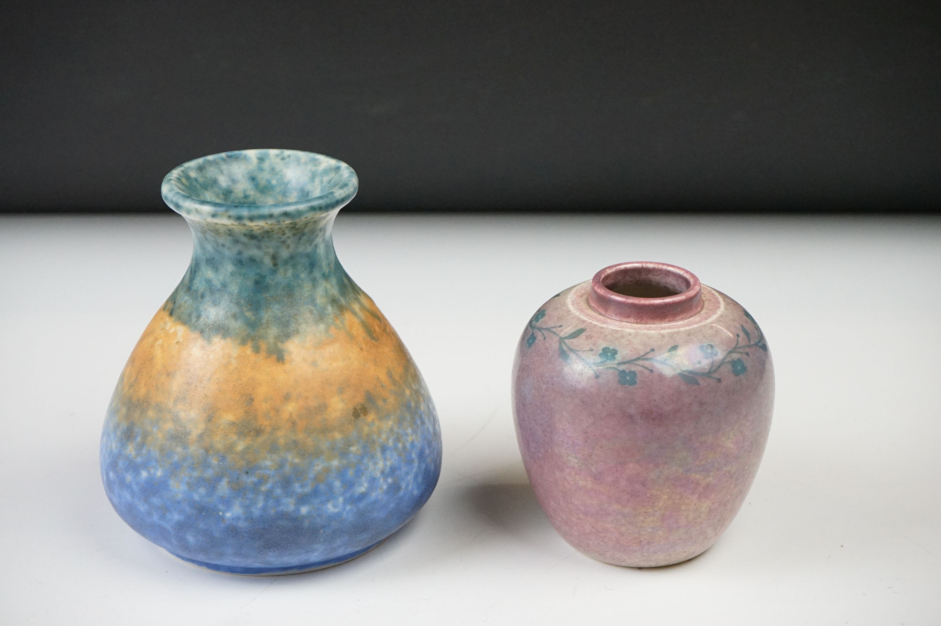 Two Ruskin Pottery Vases, one with green ochre and blue mottled glaze, dated 1930, 12cm high, the - Image 2 of 12