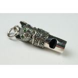 Silver Cat Whistle set with emerald eyes