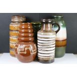 Five Large West Germany Pottery Vases, model no's. Scheurich 407-45, 289-47, 284-47, Scheurich 292-