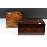 Victorian Walnut Jewellery Box, the hinged lid opening to blue silk lined interior with lift out