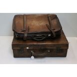 Two Early to Mid century Leather Suitcases, largest 61cm wide