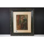 Framed Oil Painting Portrait depicting a hound dressed as a medieval knight