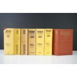 A collection of seven Wisden Cricketers almanacks to include 1989, 1983, 1966, 1961, 1954, 1987
