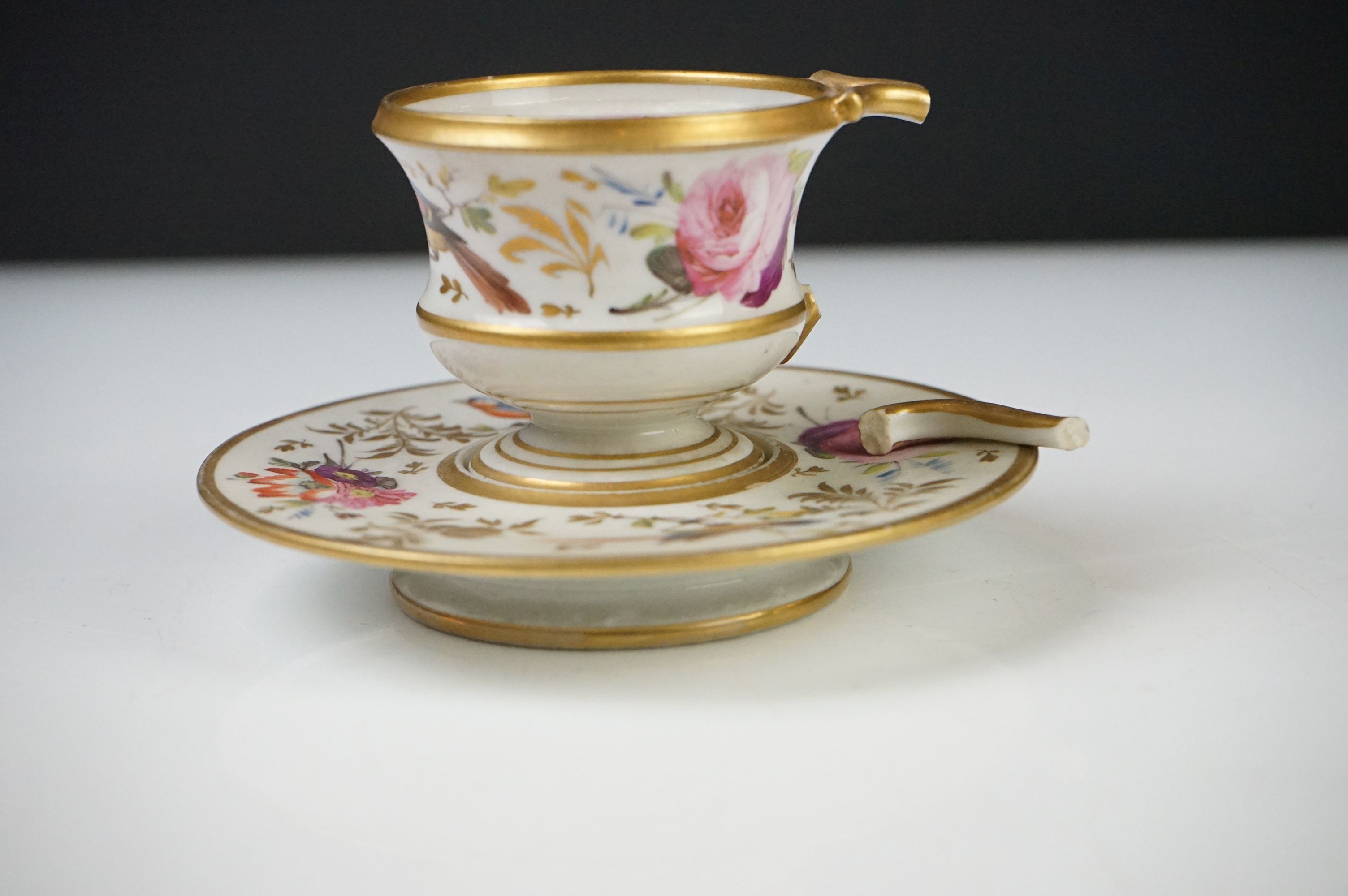 Pair of Continental Porcelain Cabinet Cups and Saucers decorated in gilt and enamels with flowers - Image 7 of 8