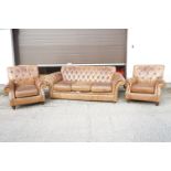 Thomas Lloyd Tan Leather Chesterfield style Button Back Three Piece Suite comprising a three