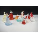 Eleven Royal Doulton Figurines including Christmas Morn HN3212, Emma HN3208, Esmeralda HN2168,