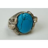 Silver Snake style Ring set with a large turquoise panel