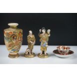 Group of Japanese Ceramics including Satsuma Vase, 16cm high, Two Satsuma Figures and a Small Cup